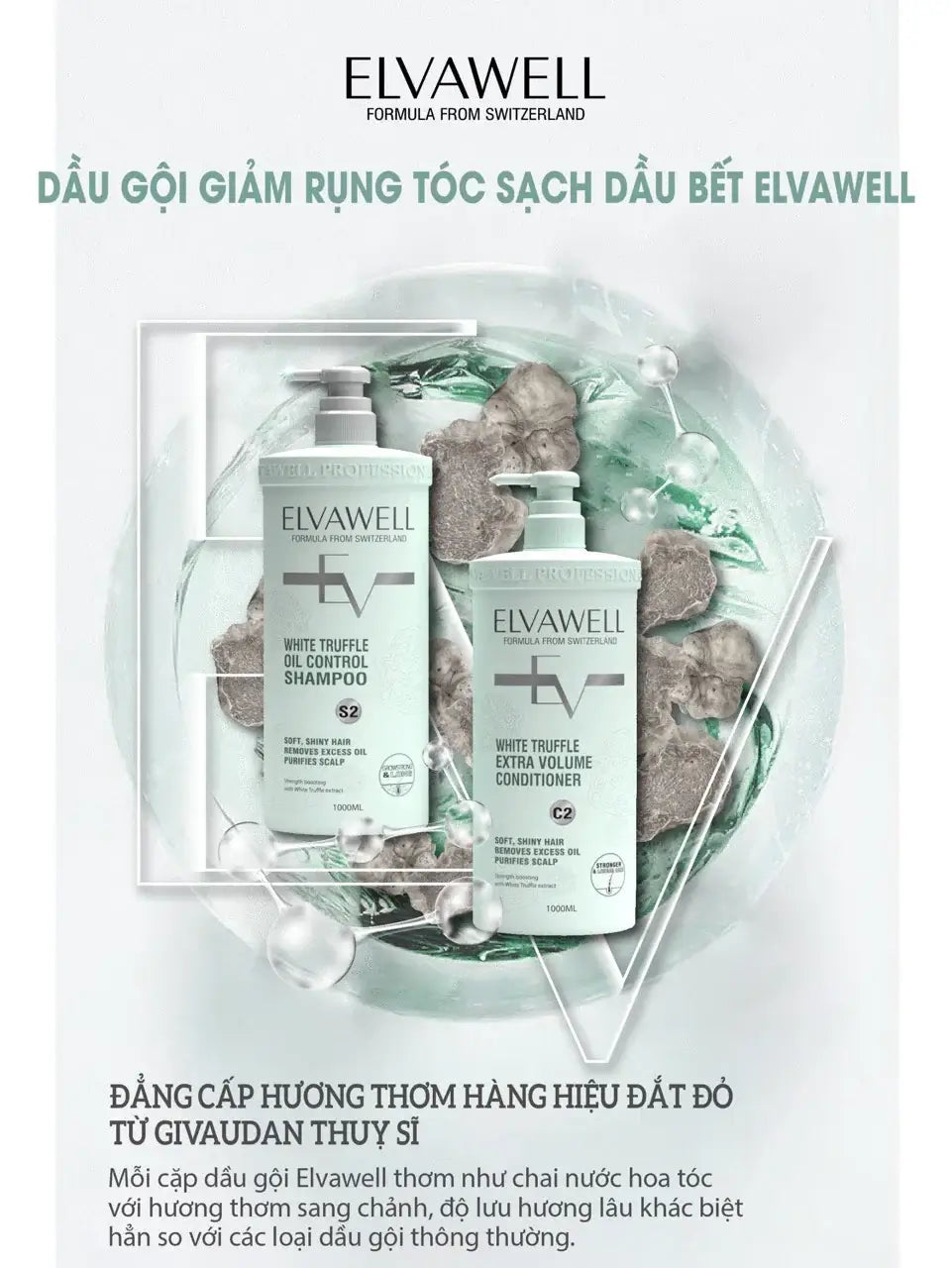 ELVAWELL Gội Xả Giảm Rụng Tóc Sạch Dầu Bết