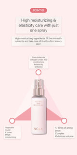 NOLA Collagen Skin Boosting Mist for high moisturizing and elasticity care with love-molecular collagen and 17 amino acids complex.