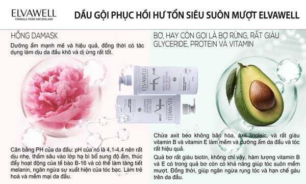 ELVAWELL Gội Xả Phục Hồi Hư Tổn Siêu Suôn Mượt