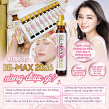 BeMax 2026 beauty drink from Japan with vitamins and nutrients for youthful skin and overall body care displayed with a model.