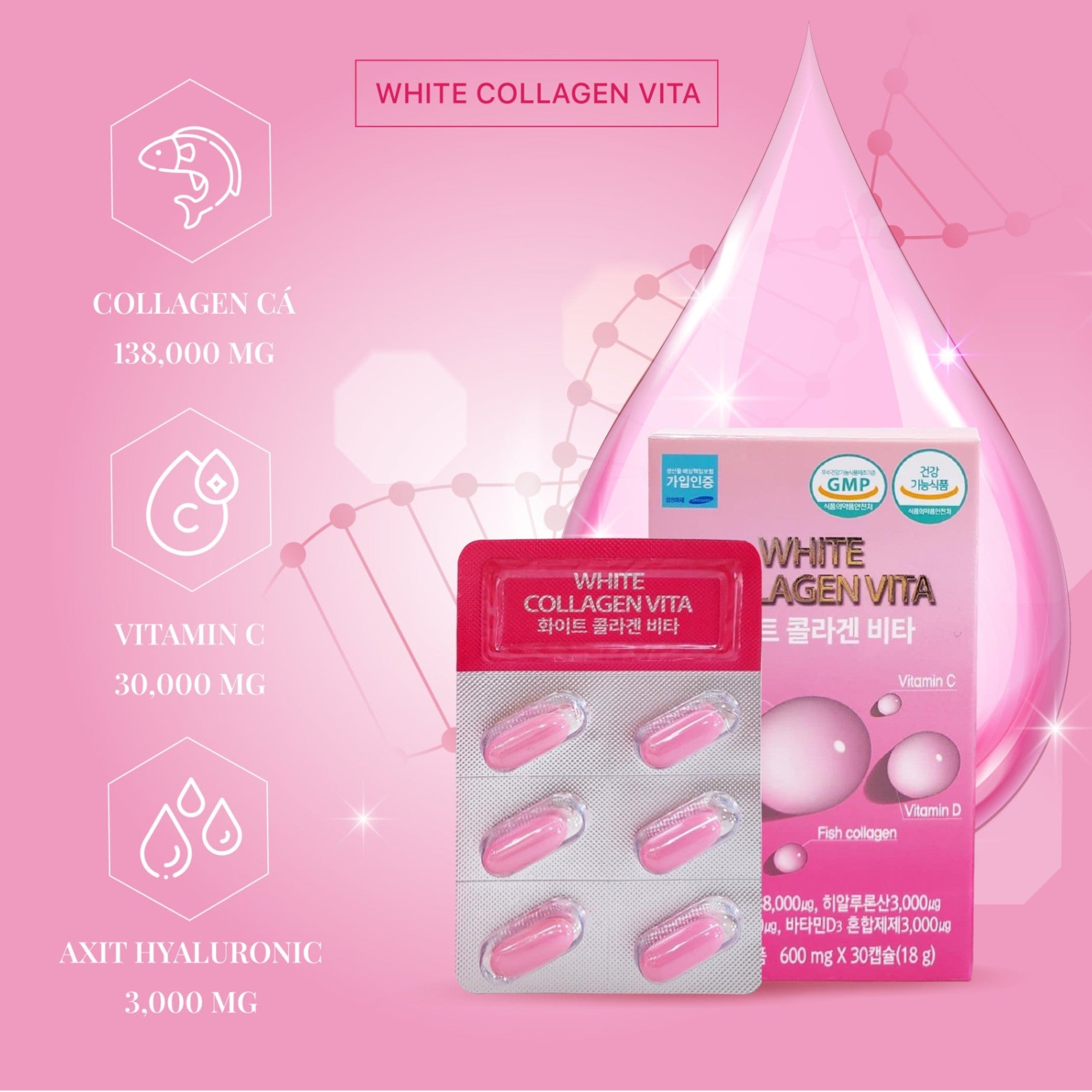 Viên Uống Sáng Da , Giảm Nám White Collagen Vita