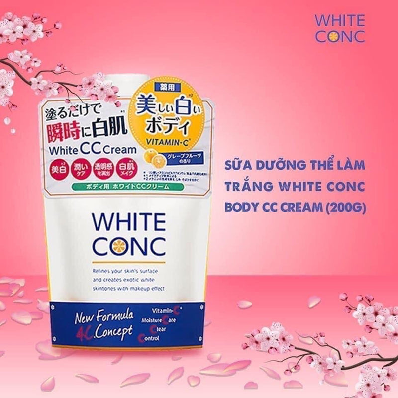 Sữa dưỡng thể trắng da White Conc Body CC Cream Nhật Bản túi 200gr  