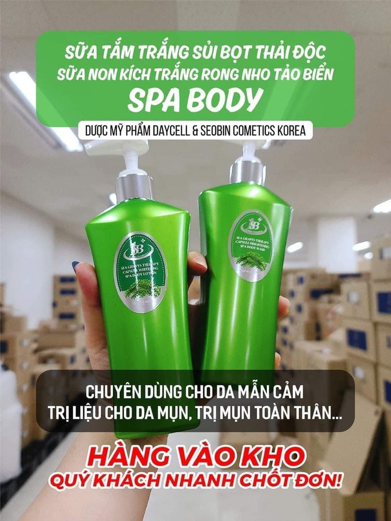 Cặp đôi SỮA TẮM TRẮNG DA TRỊ LIỆU SỦI BỌT THẢI ĐỘC + SỮA NON KÍCH TRẮNG RONG NHO TẢO BIỂN (2000ppb) SPA BODY